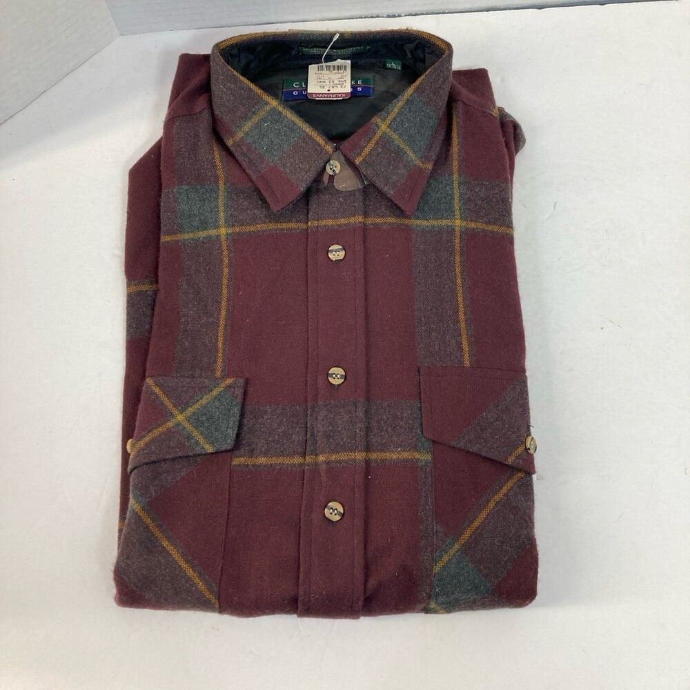 CLAYBROOKE Mens Large Shirt Long Sleeve  maroon blue yellow Button up